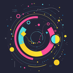 Obraz premium Abstract geometric design with colorful circular shapes on dark background