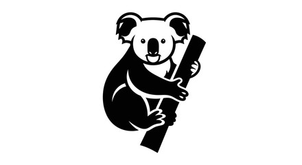 Black and white koala bear holding a tree branch © Sadia