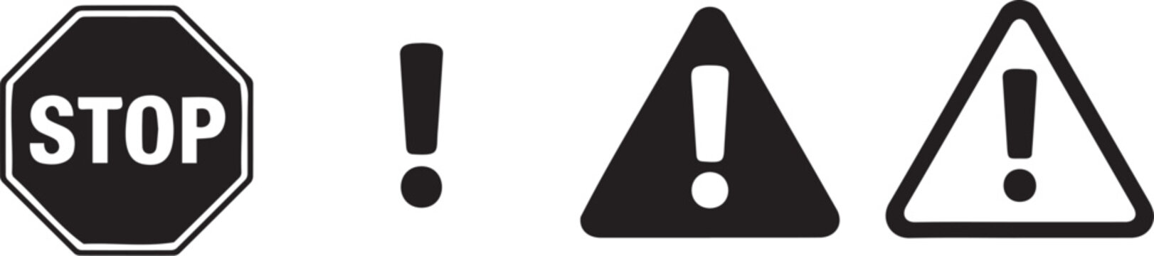 Various warning signs and symbols on white background