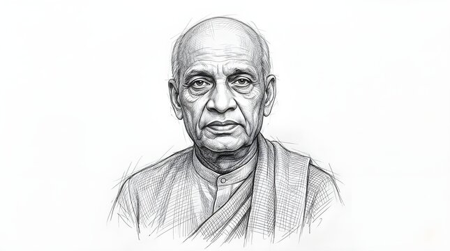 Pencil Sketch Style Illustration of Sardar Vallabhbhai Patel
