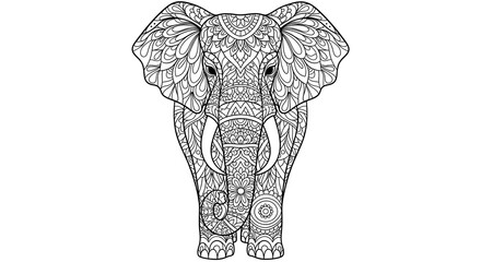 Intricately designed elephant illustration for coloring book