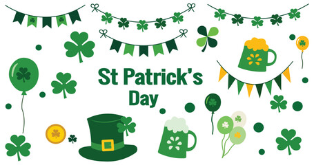 “Happy St. Patrick’s Day Lettering Sign with Clover and Green Leaves” © M VectorCreator
