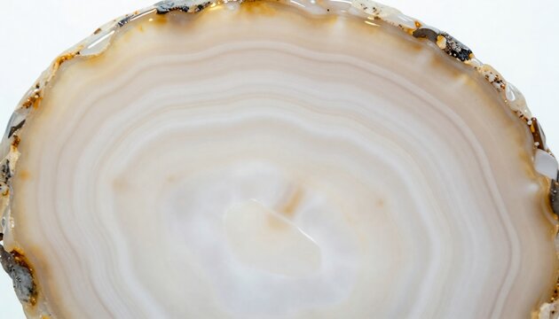 Close-up of a Polished Agate Slice with Concentric Rings and Rough Edges.