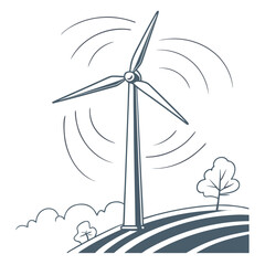 A wind turbine on a hill with a tree © dada