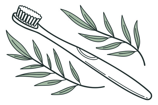 A toothbrush with green leaves