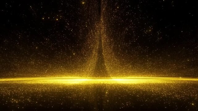 Golden particle light explosion with glittering sparks, luxury abstract background