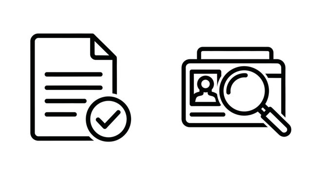 Document with check mark and id card with magnifying glass icon