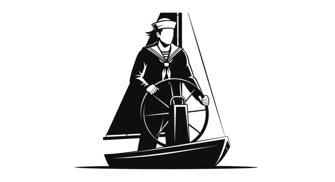 Sailor steering a sailboat with a firm grip on the wheel tightly