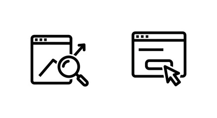Obraz premium Landing page optimization and landing page icons showing graph analysis, search, and click action for web development and digital marketing