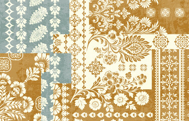 Motifs Ikat floral paisley embroidery floral. ikat ethnic Saree Sarong oriental pattern traditional.Ikat embroidery style abstract embroidery design for texture,fabric,clothing,wrapping,decoration © Thitichot