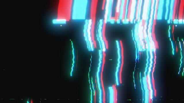 Glitch Overlay Screen on Black Background. Analog Retro TV Screen Damage Modulation Design Elements