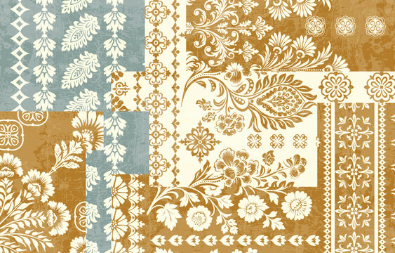 Motifs Ikat floral paisley embroidery floral. ikat ethnic Saree Sarong oriental pattern traditional.Ikat embroidery style abstract embroidery design for texture,fabric,clothing,wrapping,decoration