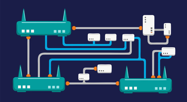 Network Connectivity and Data Flow A Vector Illustration of Internet Infrastructure