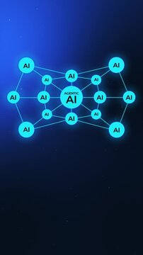 Agentic AI Orchestration Background. Tech Blue Multi-Agent System with Central AI Agent Hub and Autonomous Nodes.