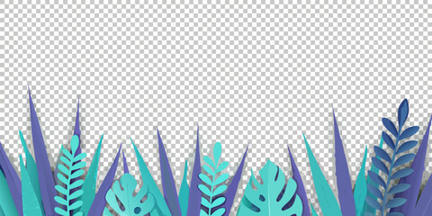 Abstract tropical leaves in shades of blue and teal paper cut style © Prince