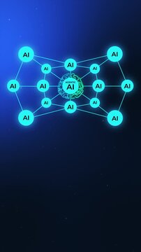 Agentic AI Orchestration Background. Tech Blue Digital Brain Hub with Autonomous AI Nodes and Copy Space.