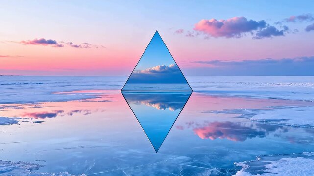 Frozen lake with geometric reflection