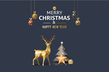 Festive christmas and new year greeting with geometric reindeer and tree © Uttam
