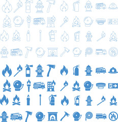 Obraz premium Collection of various firefighting icons on a white background for use in emergency service advertising or educational materials.