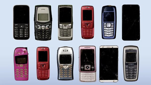 retro and old mobile telephones, in a sequence