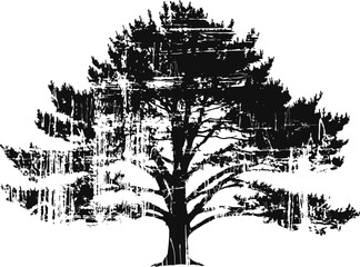 Fototapeta premium Black silhouette of a large pine tree with layered branches and natural texture details