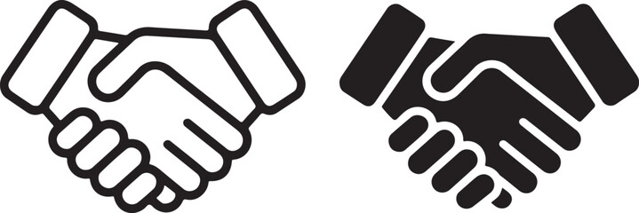Obraz premium Distinct black outline and solid silhouette icons showing two hands engaging in a firm handshake