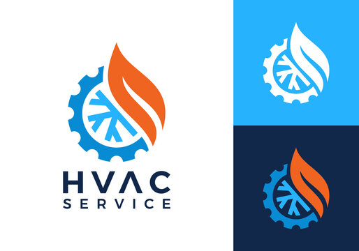 gear fire hvac service logo. heating cooling snowflake conditioning vector design concept