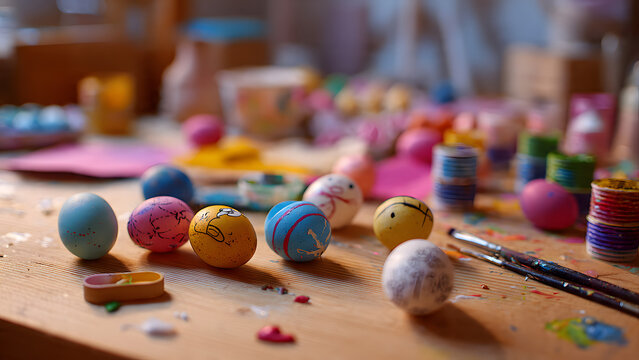 collection of decorated Easter eggs a traditional activity for Easter.