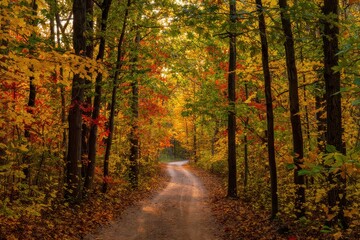 Obraz premium Autumn Forest Path with Colorful Leaves