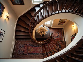 Obraz premium Elegant Spiral Staircase with Persian Rugs