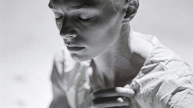 A person sculpted in clay in various introspective poses