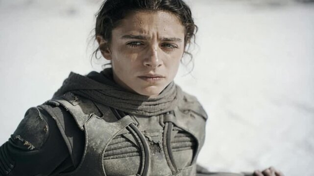 Woman in protective gear in a deserted environment