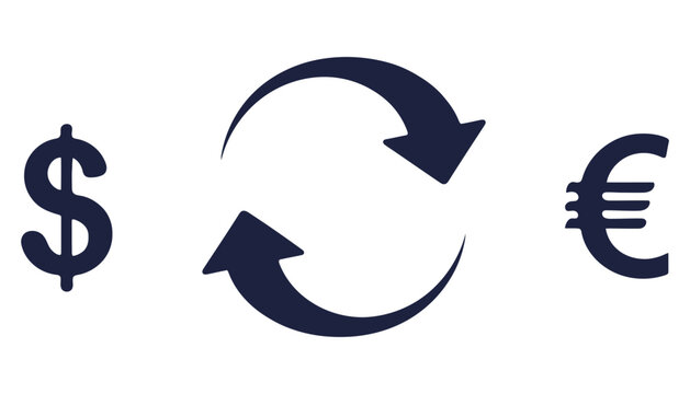 Dollar and euro currency exchange icon with circular arrow symbol