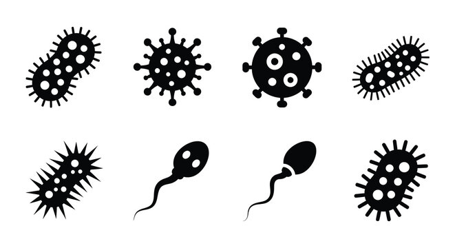 Various microscopic organisms including viruses bacteria and sperm cells