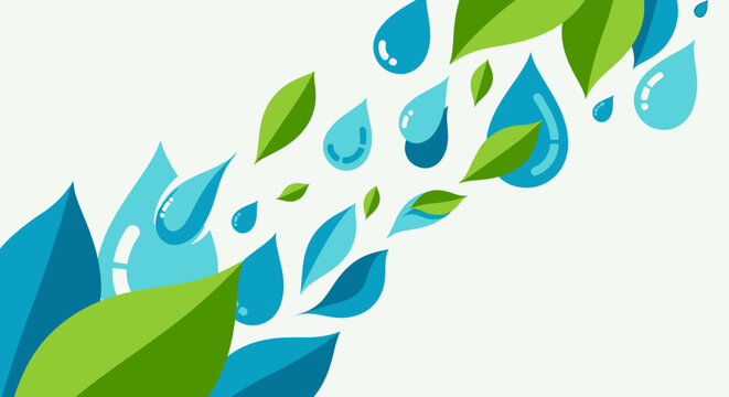 Water Drops on Green Leaves.