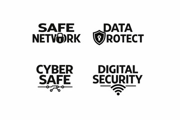Obraz premium Cybersecurity symbols: safe network, data protect, cyber safe, digital security icons