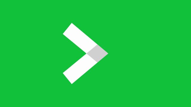 Minimalist white chevron arrow graphic element implying forward progression and next step transition motion in digital video footage