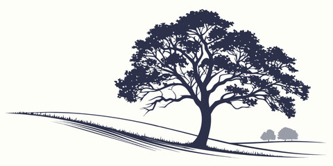 A large tree stands majestically on a hill overlooking a vast landscape © Mamun