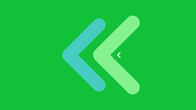 Digital interface icon animation showing rapid motion backwards indicated by stylized layered chevron arrows suggesting rewind fast scroll or previous screen navigation footage