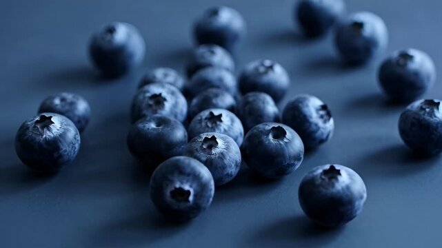 Fresh blueberries on a dark surface overhead view healthy food concept