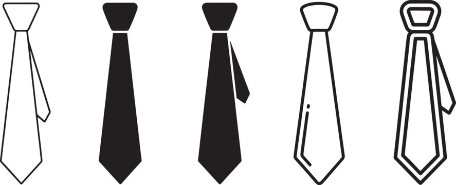 Five different styles of necktie illustrations shown in a single row