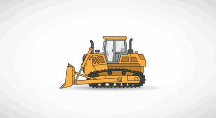 Yellow bulldozer on white background, cartoon style heavy machinery illustration © Raja