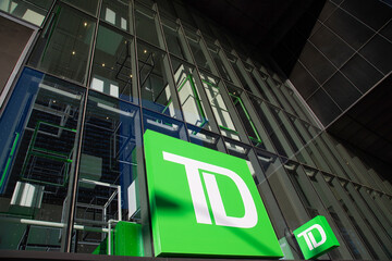 Naklejka premium Toronto, Canada, February 2, 2026: TD Canada Trust bank, located in the Toronto business and financial center