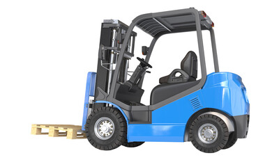 forklift truck carrying wooden pallet on transparent background 3d © tiero