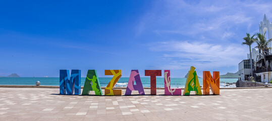 Big Mazatlan Letters at the entrance to Golden Zone (Zona Dorada), a famous touristic beach and resort zone in Mexico