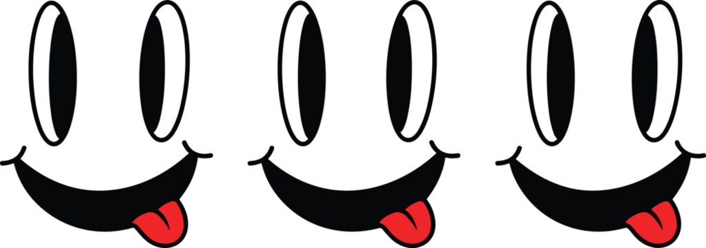 Funny Smiley Face Icon Set with Tongue Expression Cartoon Illustration, Cute Emoji Character Design for Stickers, Social Media Graphics, Kids Projects, and Playful Vector Art