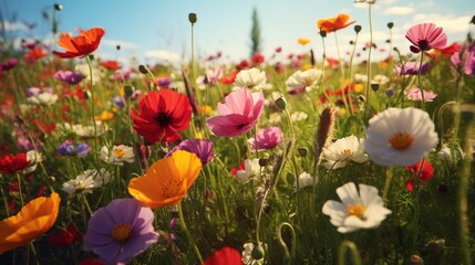 Fototapeta premium A photo of a field with colorful wildflowers