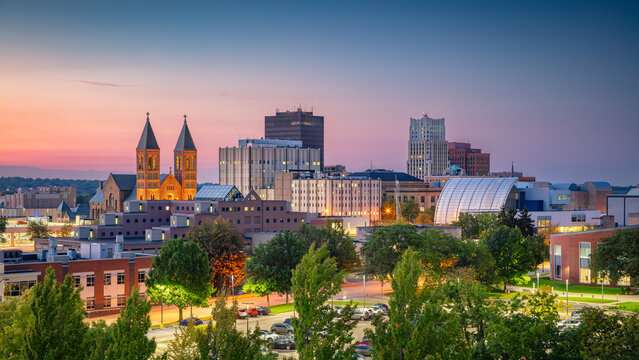 Akron, Ohio, USA. Cityscape image of Akron, Ohio, USA at beautiful autumn sunset.