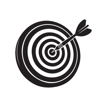 Dartboard with Dart Arrow Silhouette Vector Illustration, Target Sport Icon