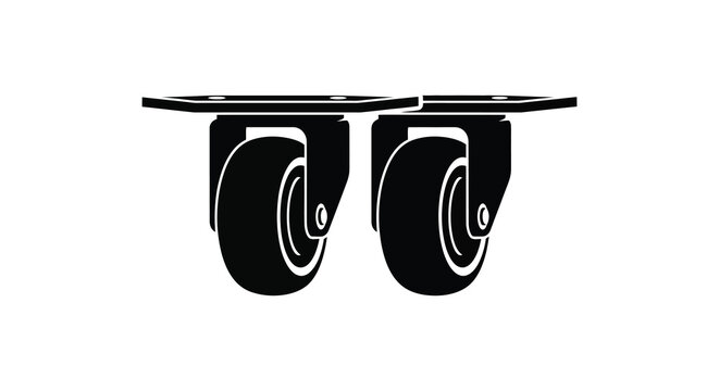 Silhouette of two black caster wheels with a white background silhouette